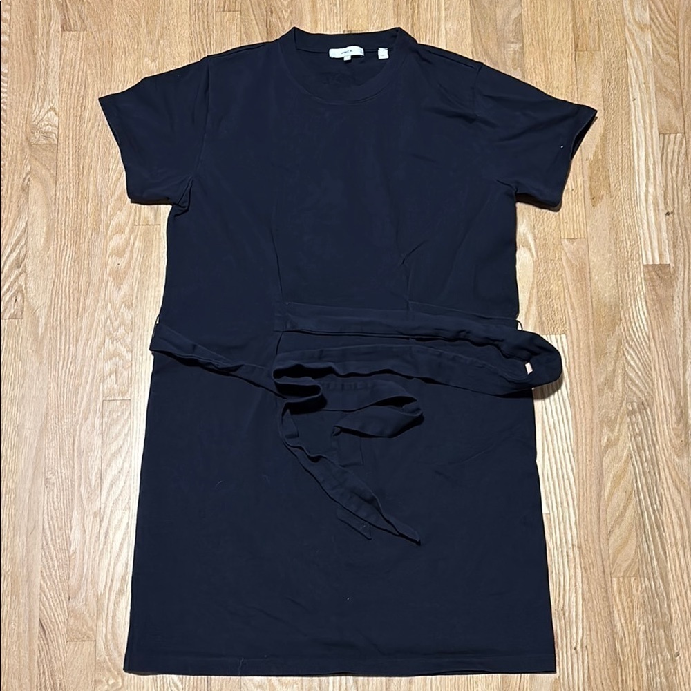 Vince Short Sleeve Tie Waste T-Shirt Dress Cotton Pullover